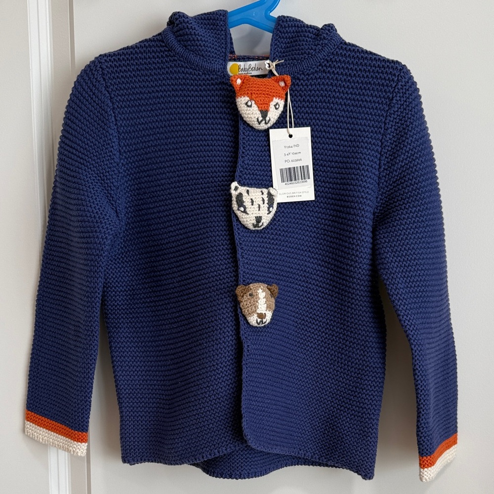 Mini Boden Navy Blue Kids Sweater with Animal Accents